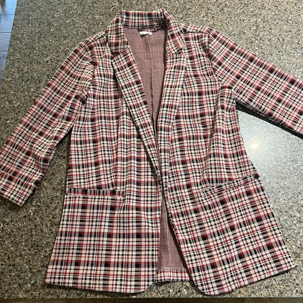 Women’s Maurice’s Blazer - size medium, black, purple, pink plaid